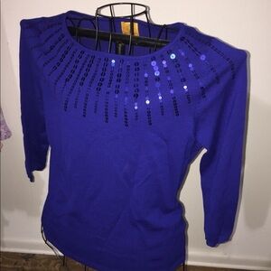 Ruby Rd‎ size large blue with sequins and 3/4 length sleeves stretch casual